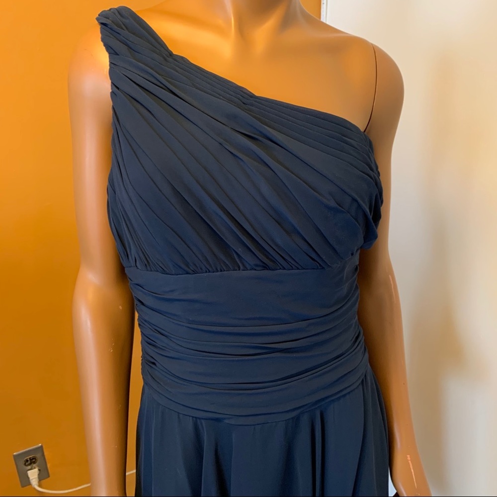 B2 navy one shoulder dress with shirring